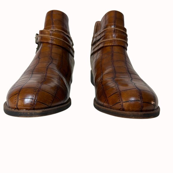 Mata Croc Embossed Ankle Boots Brown Size 8.5 Double Buckle Straps Western Style - Picture 9 of 15